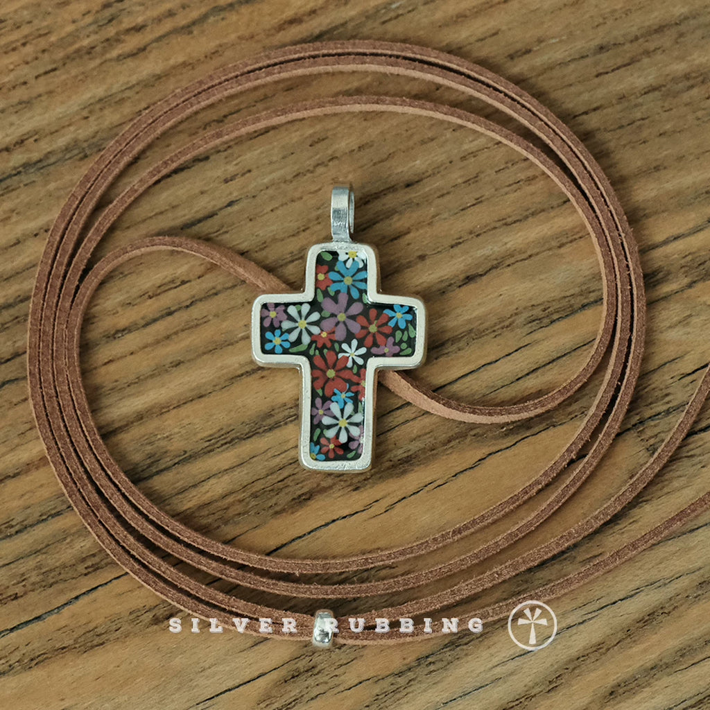 Handmade Original Floral Cross Pendant 999 Pure Silver Necklace Hand Painted Enamel Unique Niche Handcrafted Jewelry For Women