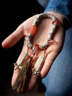 Tibetan Style Design Loach Back Star-Moon Bodhi Hand String Beaded Accessory Slant Cut Strand Bracelet Handmade Ethnic Jewelry for Men and Women Daily Wear and Meditation