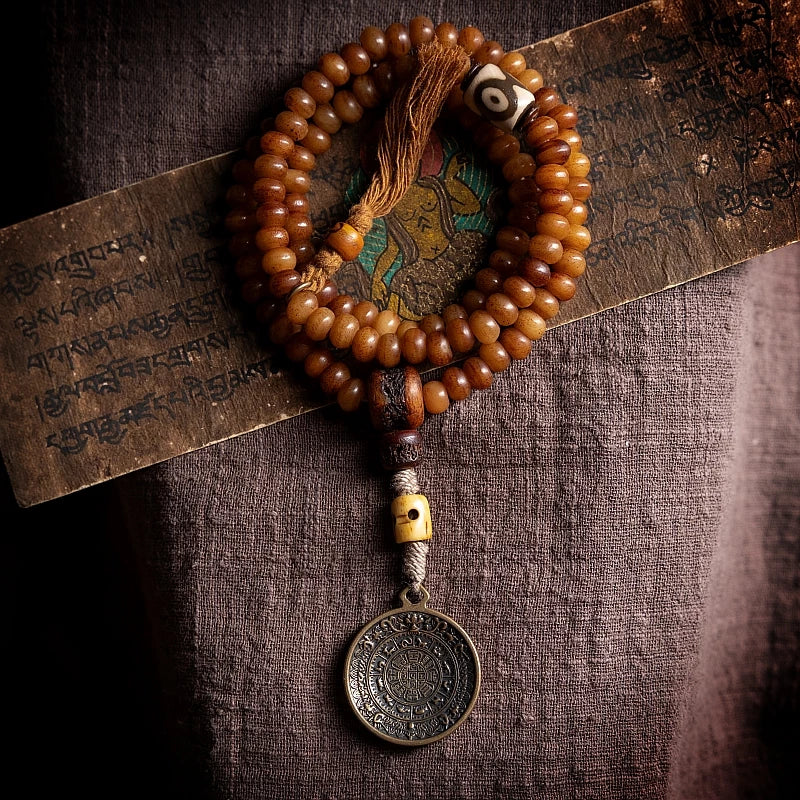 Original ecology 108 Pcs Natural Yak Bone Beads Bracelet for Men and Necklace for Women Couple Tibetan Style Handmade Mala Prayer Beads Jewelry