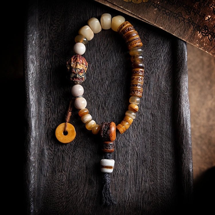Handmade Original Design Natural Yak Bone Camel Bone Duobao Bone Bracelet Authentic Tibetan Style Prayer Bead String Bracelet For Spiritual Meditation