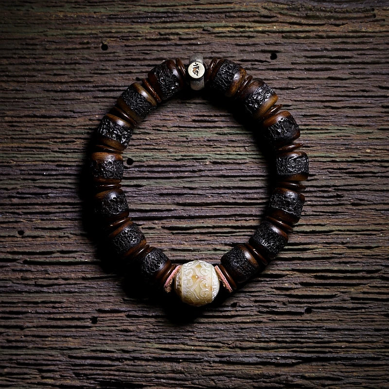 Authentic Inheritance Tibetan Natural Old Yak Bone Prayer Beads Bracelet Vintage Dharma Gaga Beaded Wrist Bracelet Unisex Handcrafted Tibetan Buddhism Meditation Wenwang Jewelry