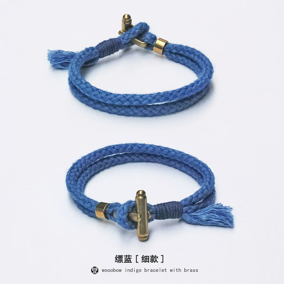 Handmade Indigo Dyed Cotton Linen Braided T Buckle Bracelet Antique Brass Clasp Unisex Couple Woven Bracelet Trendy Street Style Fashion Jewelry Gift for Men Women Boyfriend Girlfriend