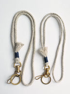 Hand Woven Cotton Linen Indigo Dyed Khaki Neck Lanyard Necklace For Phone ID Badge Key Vintage Casual Trendy Gift For Men Women Crafted Boho Style Neck Strap Hanging Chain