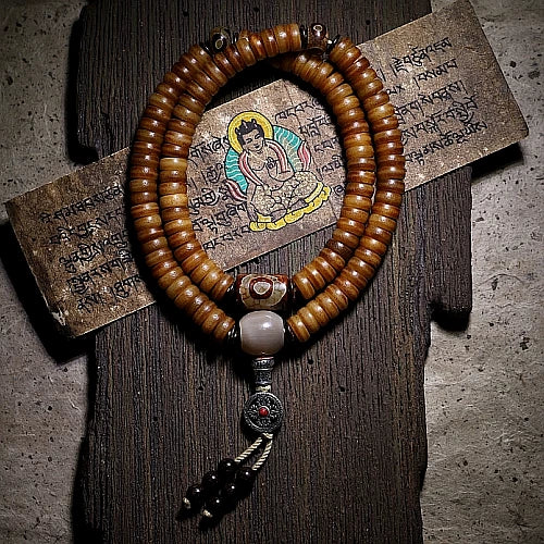Tibetan Natural Old Material Yak Bone 108 Beads Mala Prayer Beads Original Mens Bracelet Tibetan Style Womens Rosary Yak Bone Meditation Jewelry