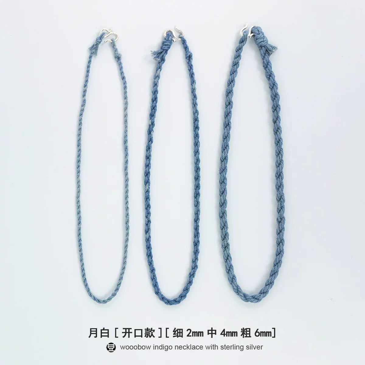 Hand Woven Indigo Dyed Hemp Cotton Necklace Cord Bracelet with Pure Silver Beads Unisex Couple Matching Jewelry Trendy Brand Gift for Men Women