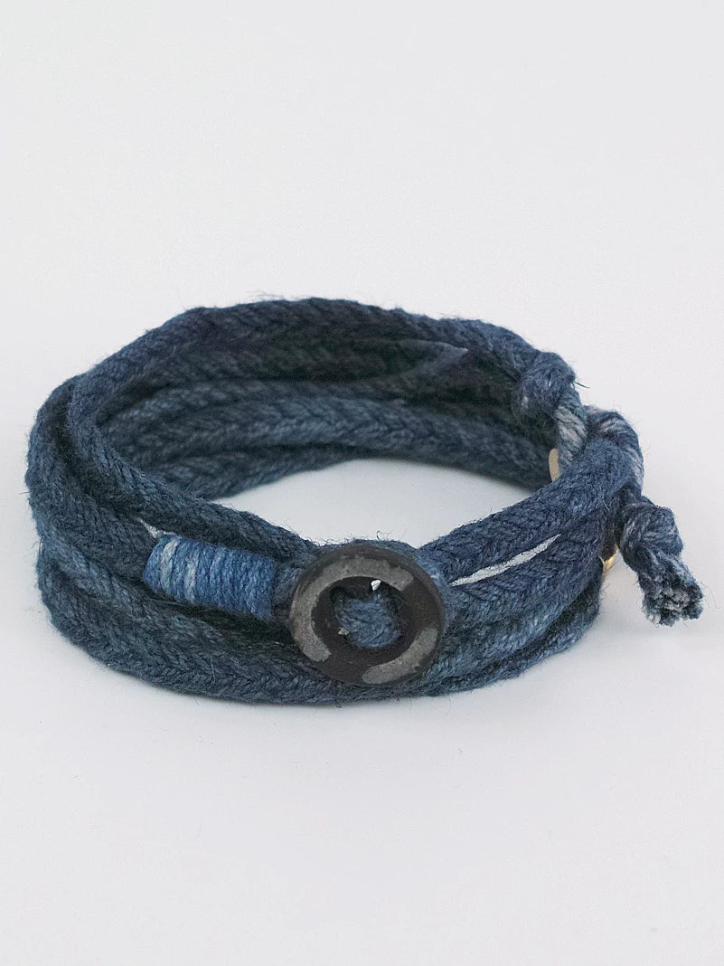 Handmade Original Five Strand Braided Bracelet Pure Silver Indigo Dyed Cotton Linen Couple Wristband Unisex Hand Braided Rope Bracelet Handcrafted Blue Dyed Fashion Adjustable Jewelry for Men and Women