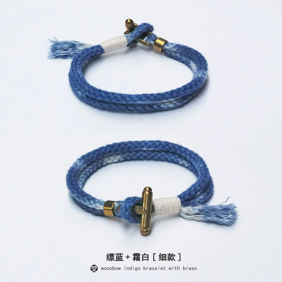 Handmade Indigo Dyed Cotton Linen Braided T Buckle Bracelet Antique Brass Clasp Unisex Couple Woven Bracelet Trendy Street Style Fashion Jewelry Gift for Men Women Boyfriend Girlfriend