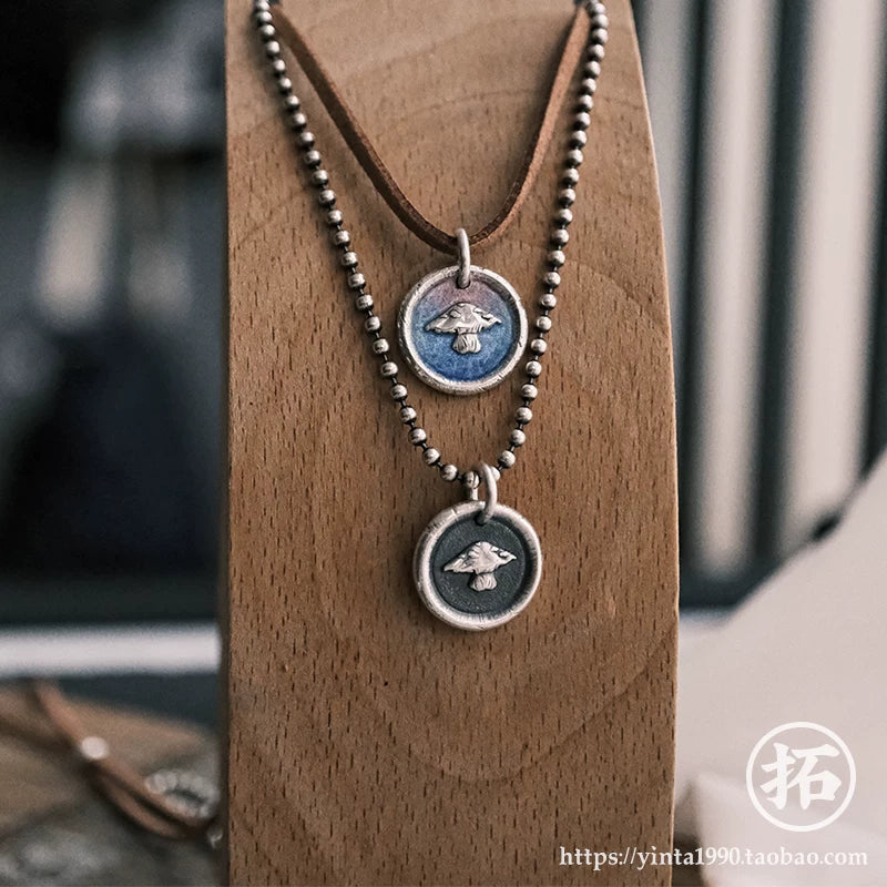 Independent Original Handmade Enamel Plant Charm Pendant Necklace 99 Solid Sterling Silver Fine Silver Jewelry For Daily Wear