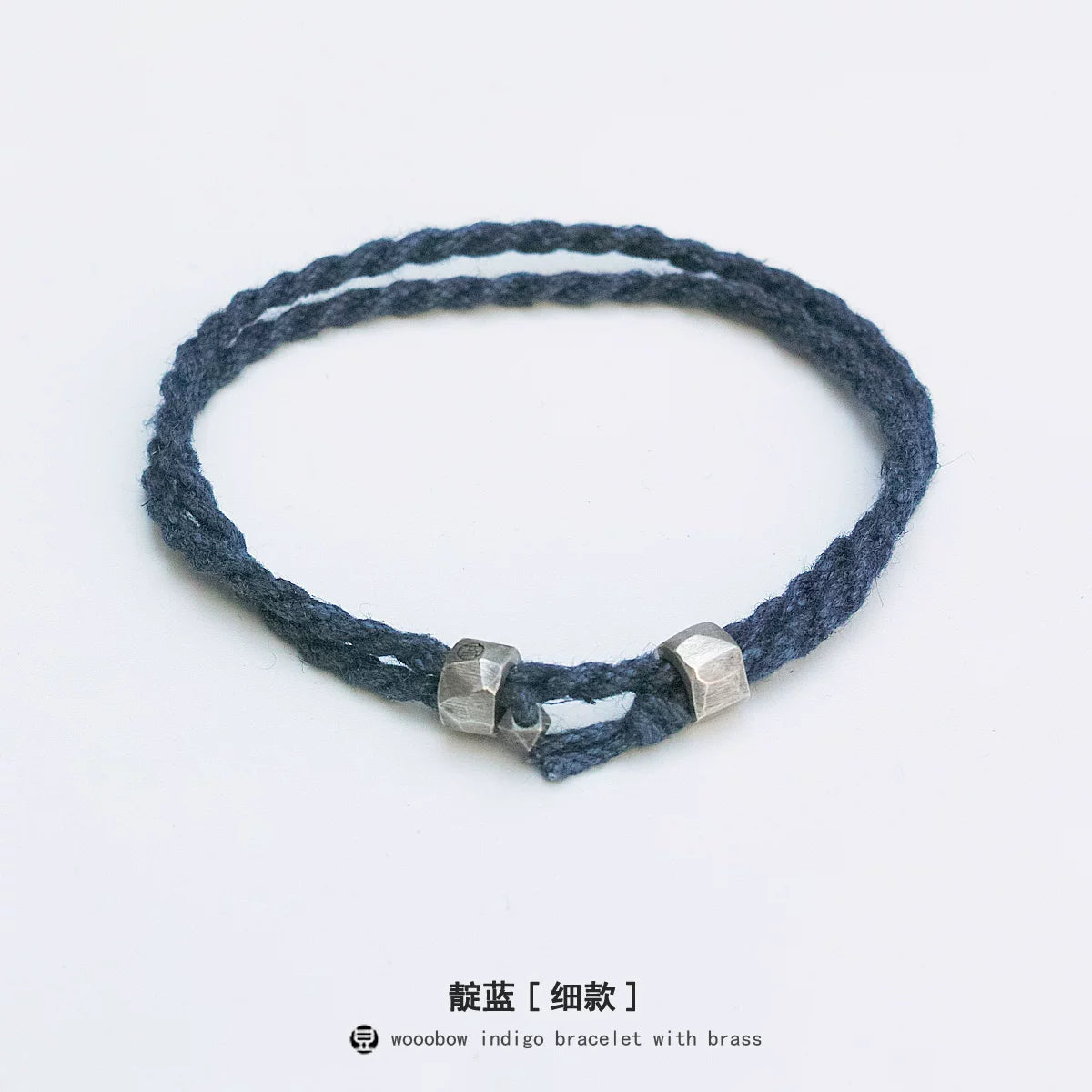 Handmade Original Pure Silver Buckle Double Wrap Indigo Dyed Cotton Linen Adjustable Bracelet Unisex One Size Fits All Natural Plant Indigo Woven Double Layer Wrist Bangle