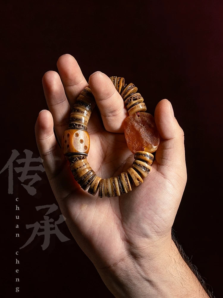Naturlig gammel yakknogle tibetansk åndelig mala perler armbånd ét billede ét produkt tibetansk knogle poleret Gaha enkeltstrengs armbånd