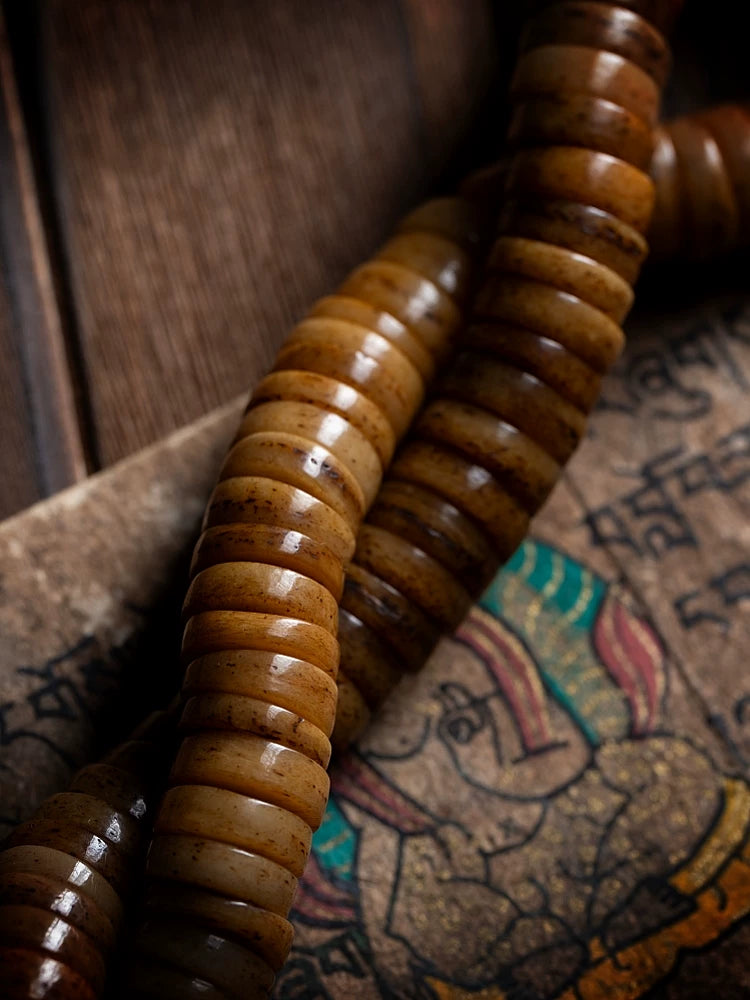 Traditional Tibetan Reversed Gaga Old Yak Bone 108 Beads Prayer Mala Mens Bracelet Natural Spirit Bone Buddhist Rosary