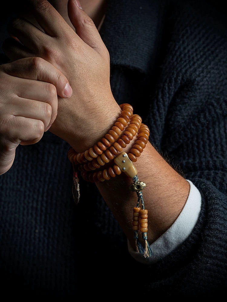 108 Pieces Old Stock Tibetan Natural Yak Bone Prayer Beads Mala Bracelet Men Bracelet For Daily Play Handheld Buddhist Mala Yak Bone Jewelry