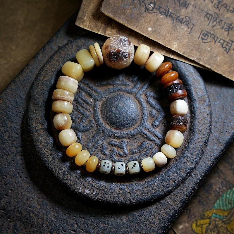 Original Design Natural Yak Bone Camel Bone Multi Treasure Tibetan Buddha Bead Bone Bracelet For Men Tibetan Style Unisex Couple Mixed Matching Wrist Bracelet