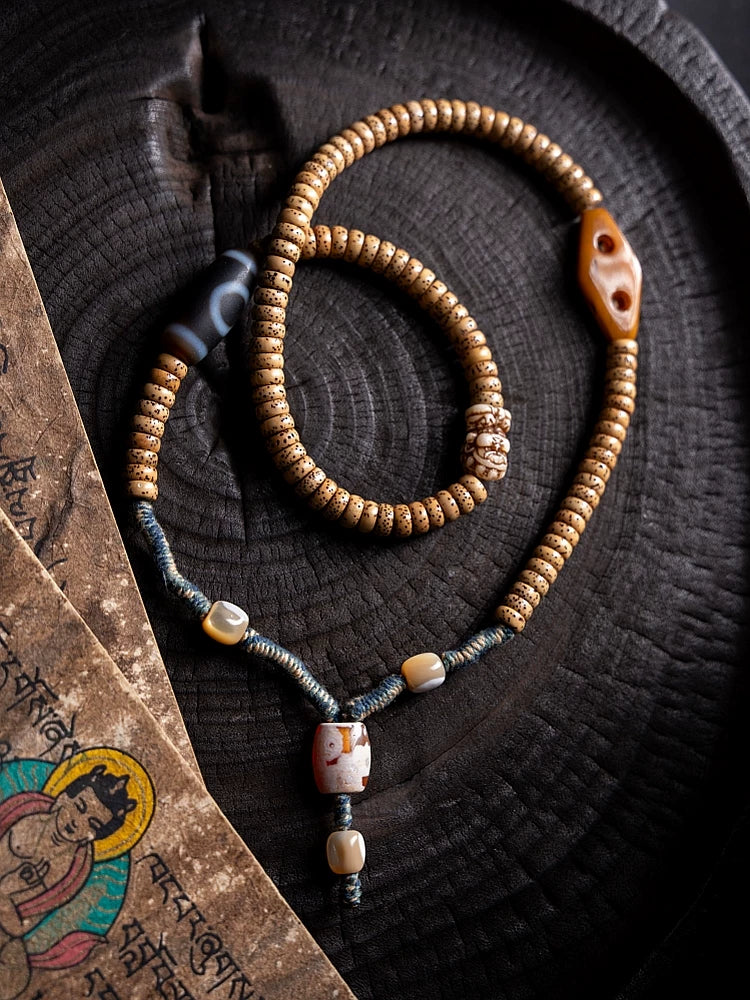 108 Beads Natural Star-Moon Bodhi Seed Mala Prayer Beads Bracelet Multi Loop Tibetan Style Woven Rope Hand String Xingyue Bodhi Meditation Jewelry For Men Women