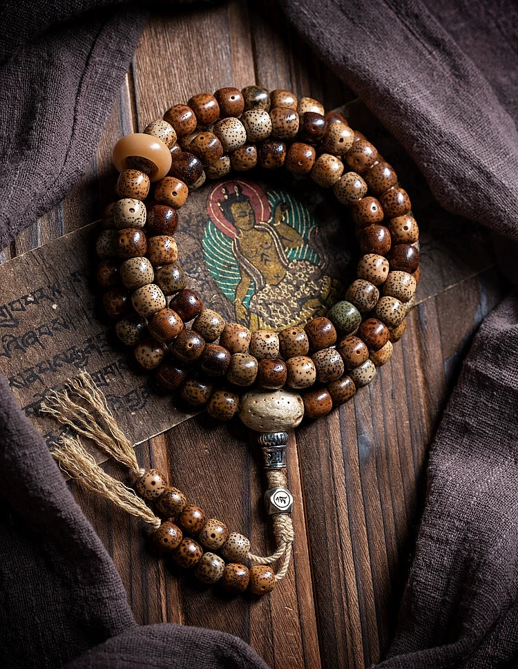 108 Beads Vintage Aged Star Moon Bodhi Seed Mala Prayer Beads Bracelet Aged Chen Seed Xingyue Bodhi Hand String Jewelry Accessory For Meditation Prayer Jewelry