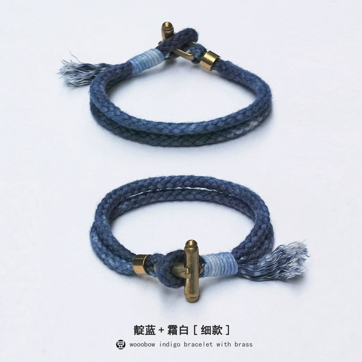 Handmade Indigo Dyed Cotton Linen Braided T Buckle Bracelet Antique Brass Clasp Unisex Couple Woven Bracelet Trendy Street Style Fashion Jewelry Gift for Men Women Boyfriend Girlfriend