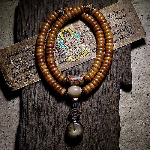 Tibetan Natural Old Material Yak Bone 108 Beads Mala Prayer Beads Original Mens Bracelet Tibetan Style Womens Rosary Yak Bone Meditation Jewelry