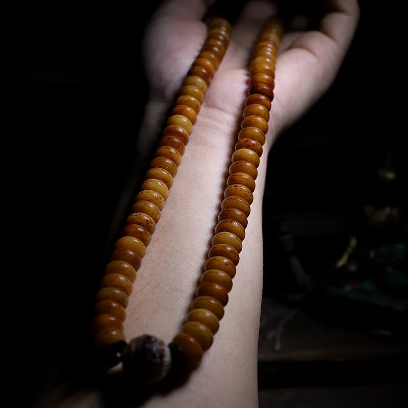 108 Beads Vintage Old Material Tibetan Natural Yak Bone Mala Prayer Beads Bracelet Men Traditional Tibetan Style Yak Bone Dzi Bead Hand String