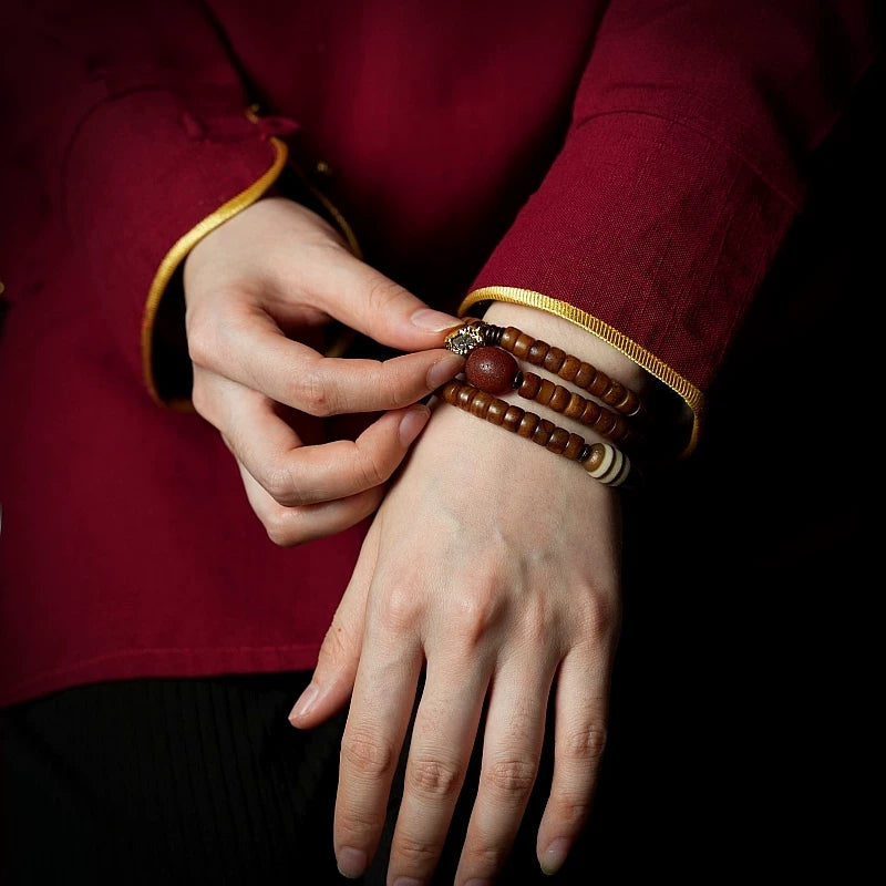 Tibet Naturlige Gamle Yak Knogle Perler Bøn Mala Armbånd Håndlavet Tibetansk Stil Dobbeltlags Yak Knogle Armbånd til Mænd og Kvinder Par Spirituel Meditation Smykker