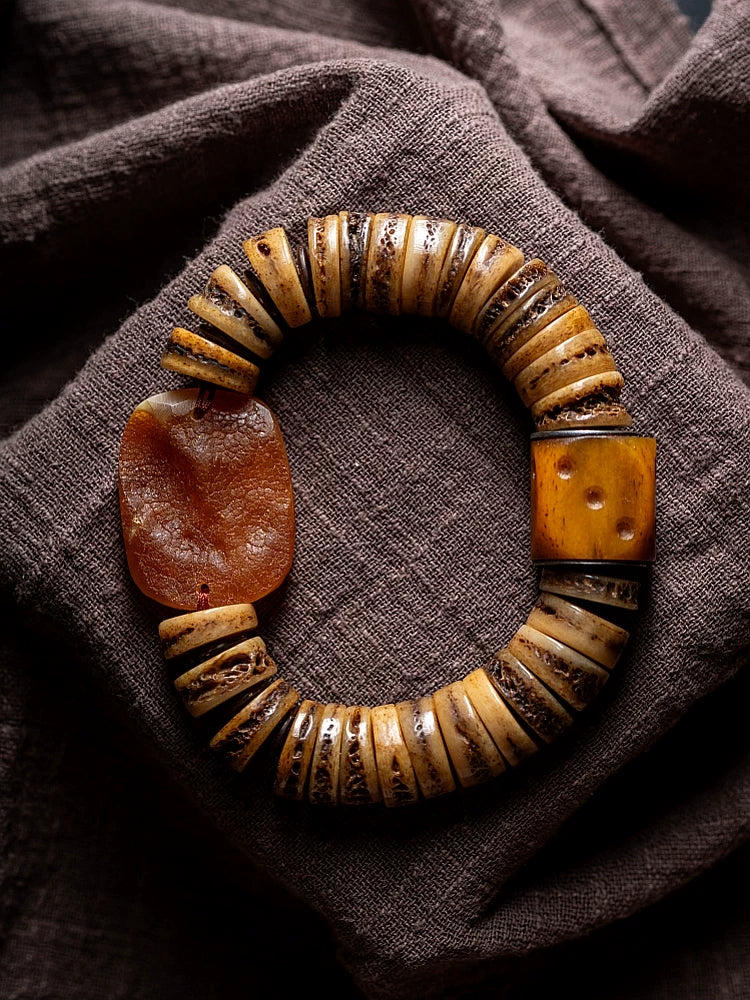 Naturlig gammel yakknogle tibetansk åndelig mala perler armbånd ét billede ét produkt tibetansk knogle poleret Gaha enkeltstrengs armbånd