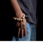 Natural Primitive Tibetan Style Yak Bone Prayer Beads Single Loop Wrist Bracelet for Men Authentic Tibetan Yak Bone Buddhist Meditation Beads Bracelet