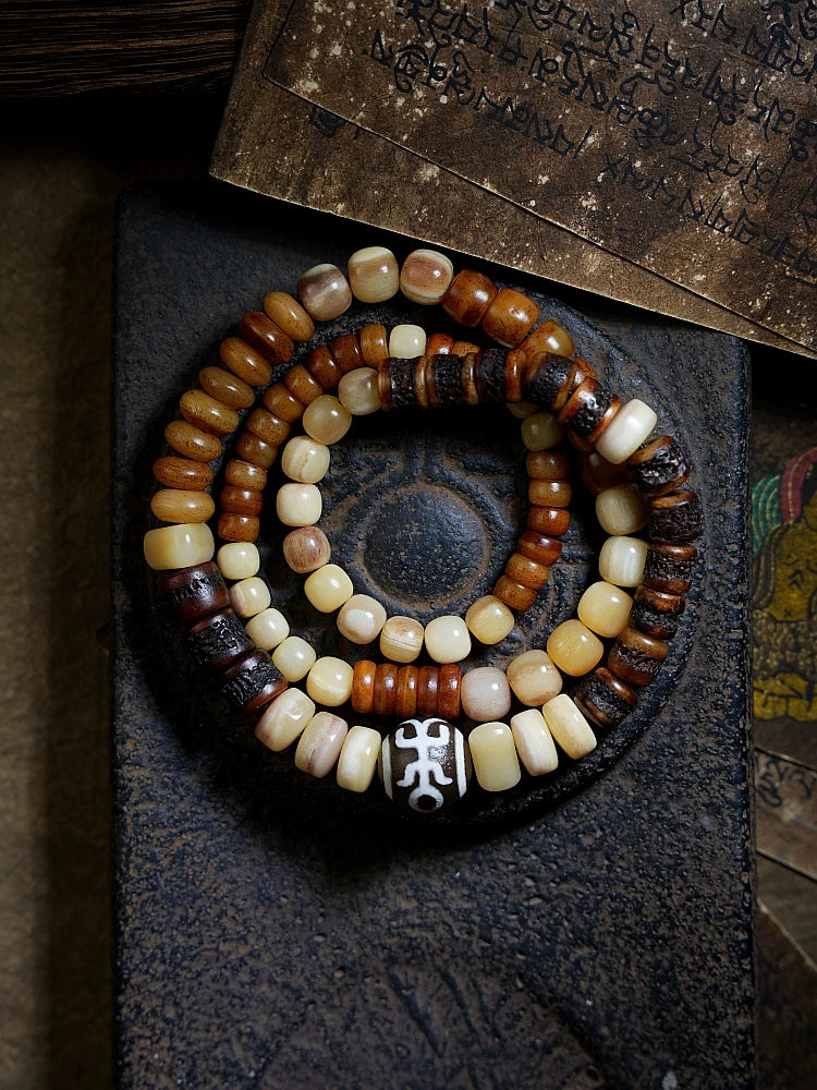 Natural Yak Bone Camel Bone Multi Treasure Beads Bracelet Tibetan Style Multi Circle Ethnic Bracelet Unisex Handmade Ethnic Jewelry For Men Women Daily Wear and Collection