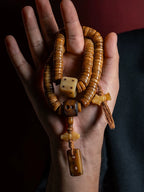 Traditional Tibetan Reversed Gaga Old Yak Bone 108 Beads Prayer Mala Mens Bracelet Natural Spirit Bone Buddhist Rosary