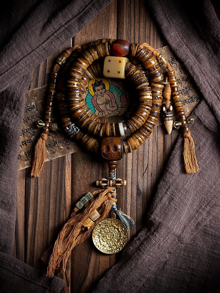 Original Handmade Tibetan Style 108 Beads Old Yak Bone Mala Prayer Beads Wrist Bracelet Replicated Vintage Spirit Bone Gagga For Meditation Japa Mala