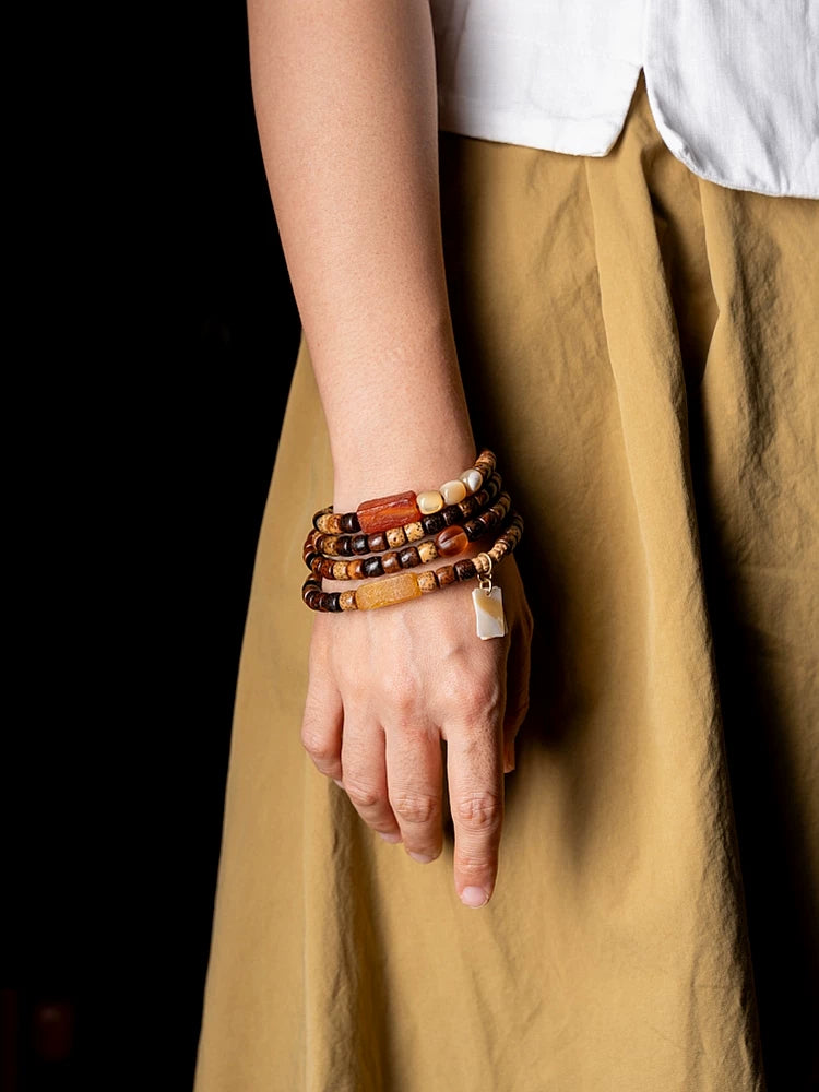 Original Design Vintage Star Moon Bodhi Seed Aged Chen Zi Buddha Beads Multi loop Couple Wrist Bracelet Hand String for Men and Women