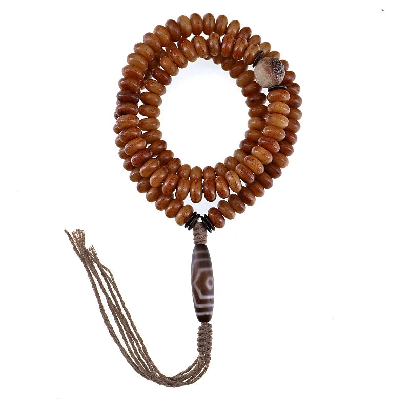 108 Beads Vintage Old Material Tibetan Natural Yak Bone Mala Prayer Beads Bracelet Men Traditional Tibetan Style Yak Bone Dzi Bead Hand String