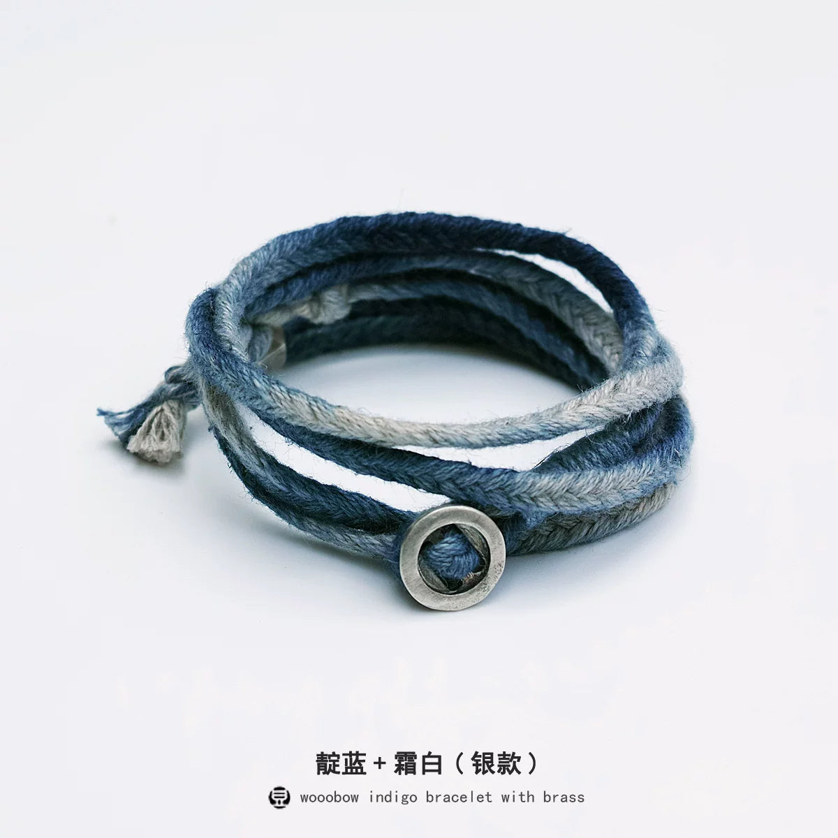 Original Handmade Indigo Dyed Cotton Linen Five Strand Braid Bracelet with Solid Silver Buckle Unisex Couple Wristband Hand Strap for Daily Wear Matching Gift for Lover