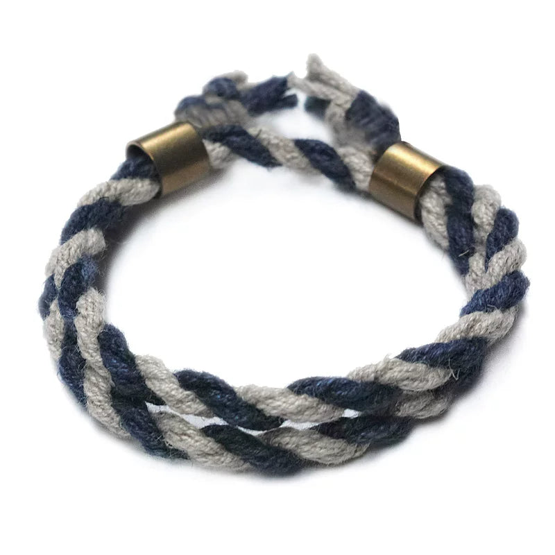 Handmade Two Layer One Size Blue Indigo Dyed Cotton Linen Woven Vintage Doudengmuwa Bracelet Boho Style Couple Woven Bangle For Men And Women Daily Wear