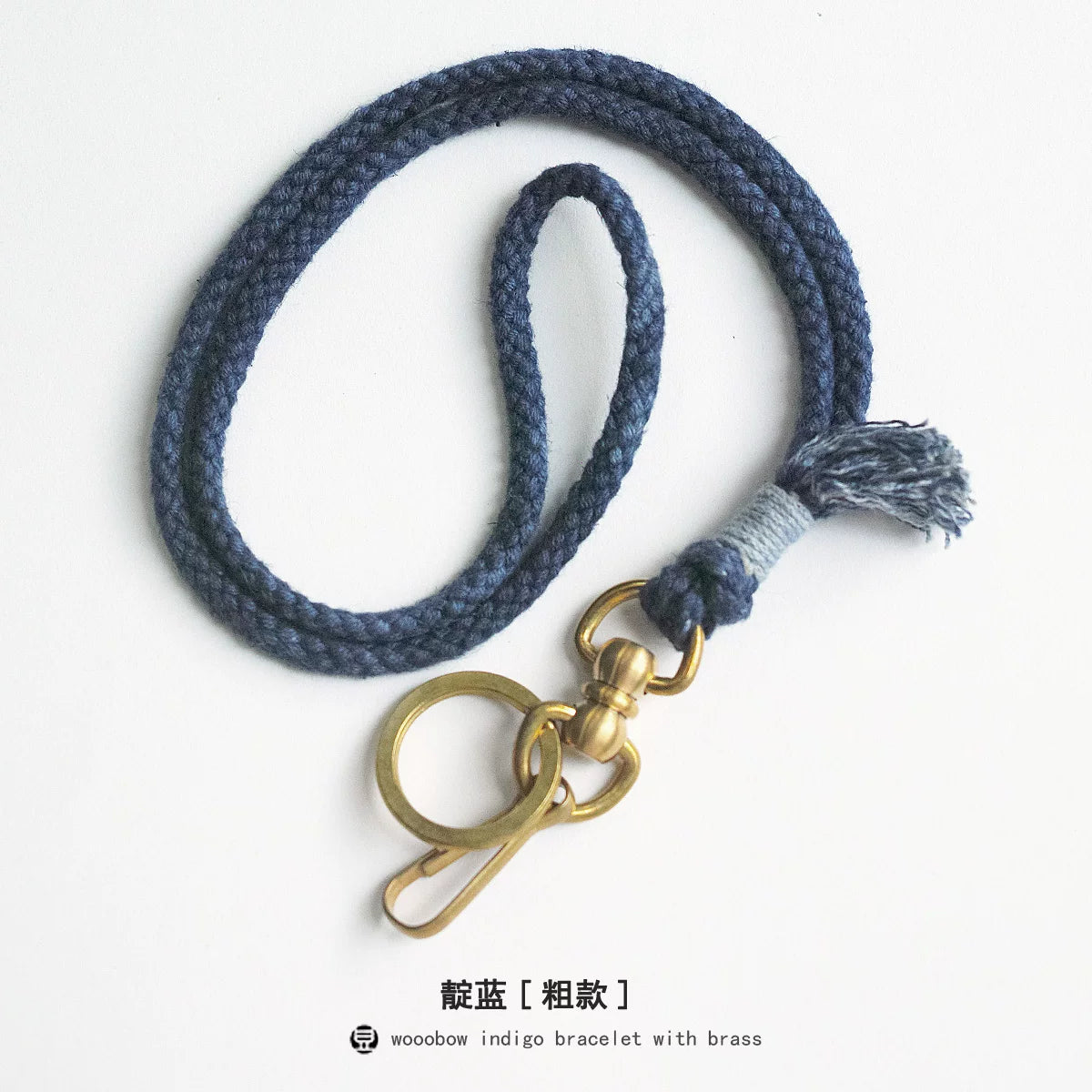 Hand Woven Cotton Linen Indigo Dyed Khaki Neck Lanyard Necklace For Phone ID Badge Key Vintage Casual Trendy Gift For Men Women Crafted Boho Style Neck Strap Hanging Chain