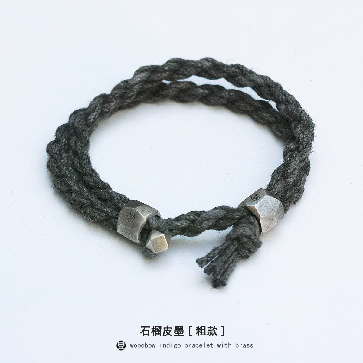 Handmade Original Pure Silver Buckle Double Wrap Indigo Dyed Cotton Linen Adjustable Bracelet Unisex One Size Fits All Natural Plant Indigo Woven Double Layer Wrist Bangle