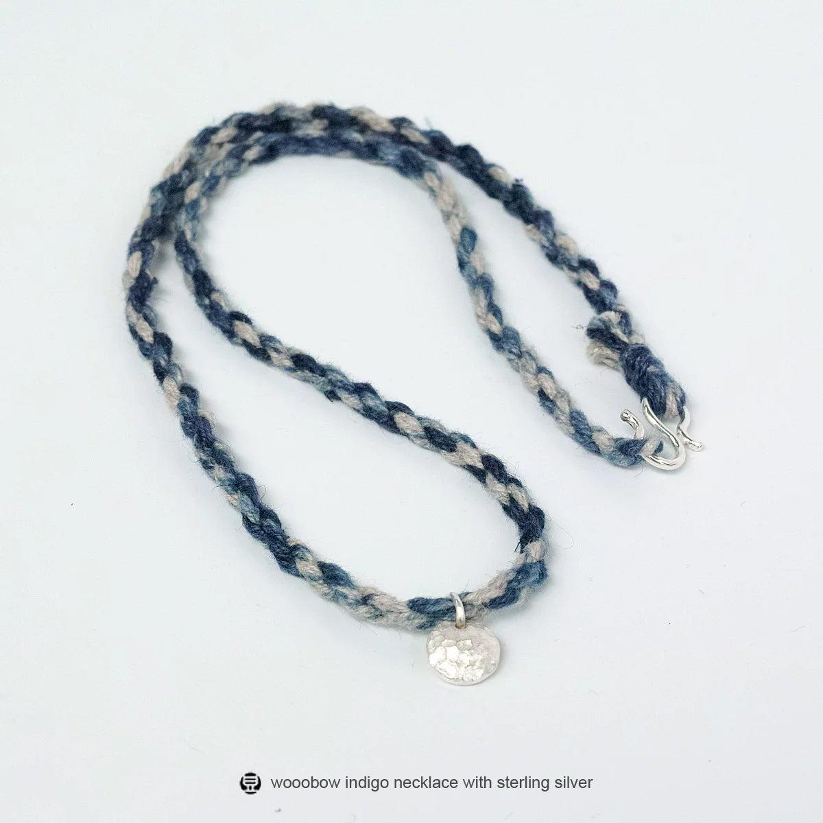 Hand Woven Indigo Dyed Hemp Cotton Necklace Cord Bracelet with Pure Silver Beads Unisex Couple Matching Jewelry Trendy Brand Gift for Men Women