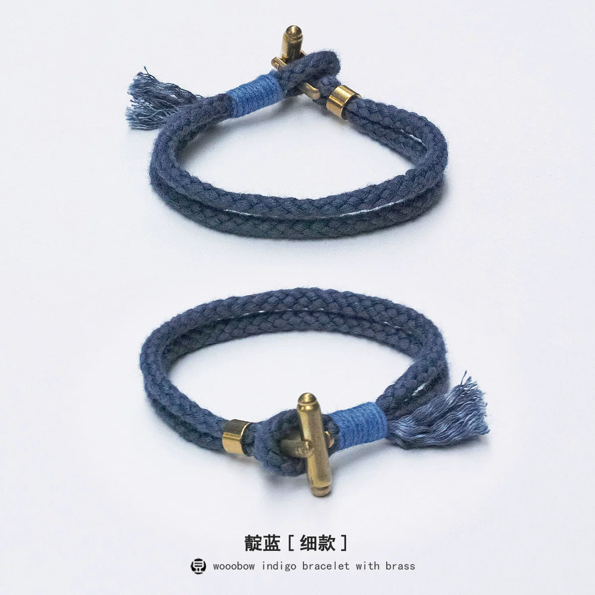 Handmade Indigo Dyed Cotton Linen Braided T Buckle Bracelet Antique Brass Clasp Unisex Couple Woven Bracelet Trendy Street Style Fashion Jewelry Gift for Men Women Boyfriend Girlfriend