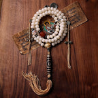 Original Tibetan Style 108 Beads White Bodhi Root Mala Prayer Beads Bracelet For Men And Women Natural Dzi Bead Versatile Necklace Hand String Ethnic Spiritual Jewelry