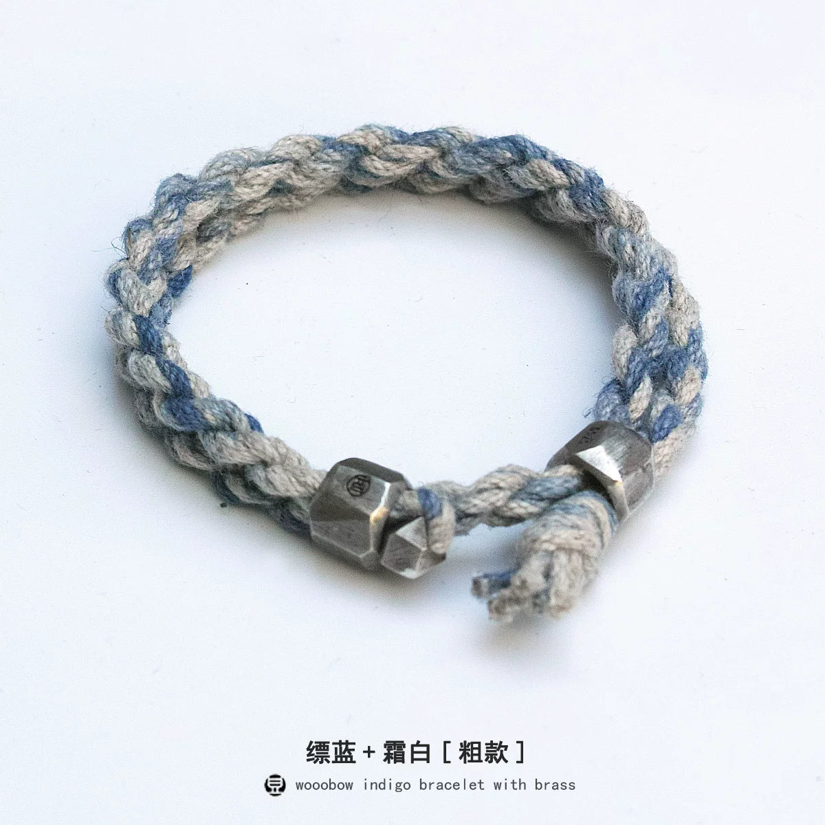 Handmade Original Pure Silver Buckle Double Wrap Indigo Dyed Cotton Linen Adjustable Bracelet Unisex One Size Fits All Natural Plant Indigo Woven Double Layer Wrist Bangle