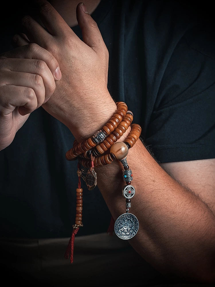 108 Count Natural Old Material Tibetan Yak Bone Prayer Mala Mens Bracelet Handcrafted Tibetan Yak Bone Beaded Rosary Wristband