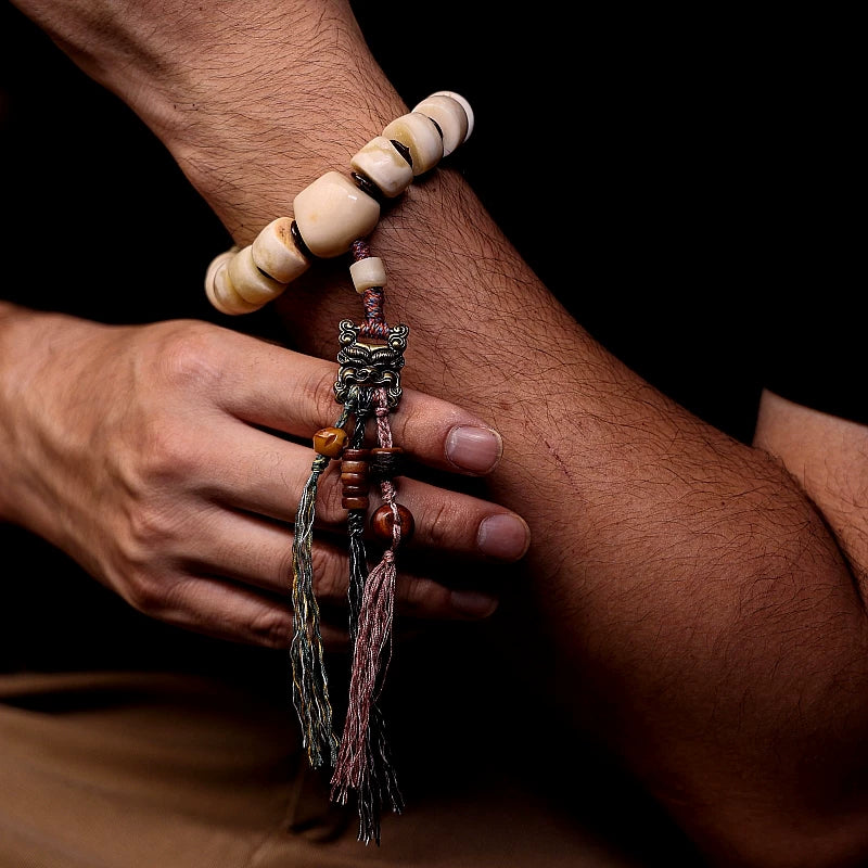Original Natural Tibetan Yak Bone Prayer Beads Bracelet For Men Authentic Original Ecological Tibetan Yak Bone Hand String With Scripture Buckle For Hand Playing Collection