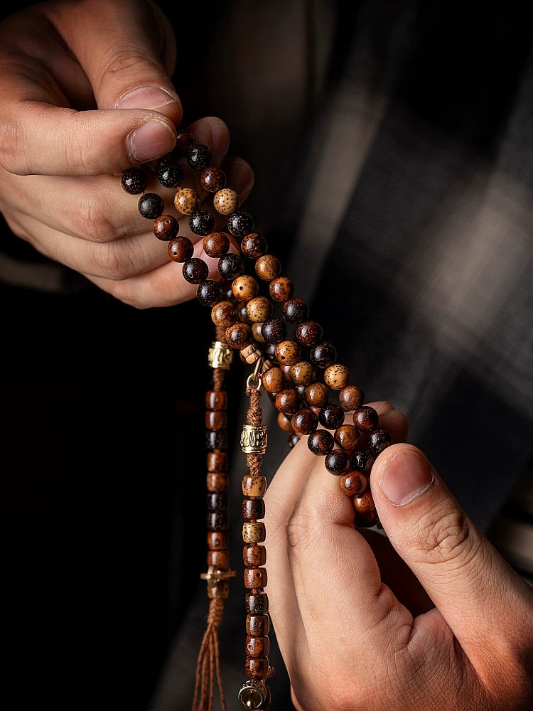 108 Beads Vintage Aged Star-Moon Bodhi Mala Beads Bracelet Designer Moon Star Bodhi Prayer Beads Hand String Unisex Meditation Japa Mala For Men Women