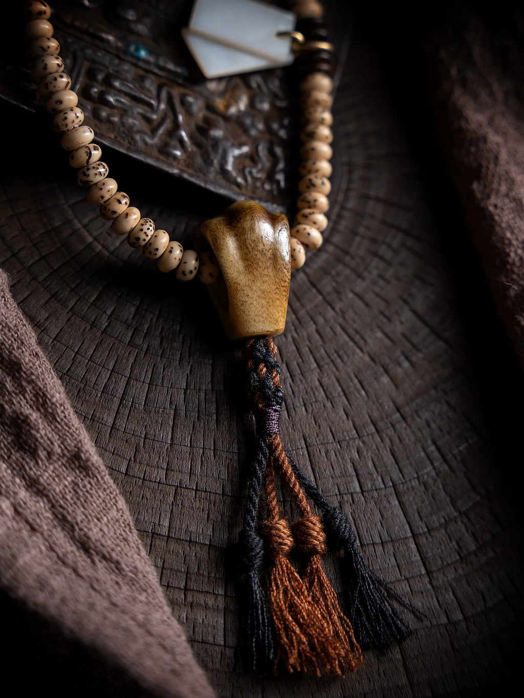 Original Design Hand Woven Tibetan Style Braided Rope 108 Beads Double Strand Bracelet Natural Aged Star-Moon Bodhi Seed Buddhist Mala Prayer Beads Wrist Bracelet