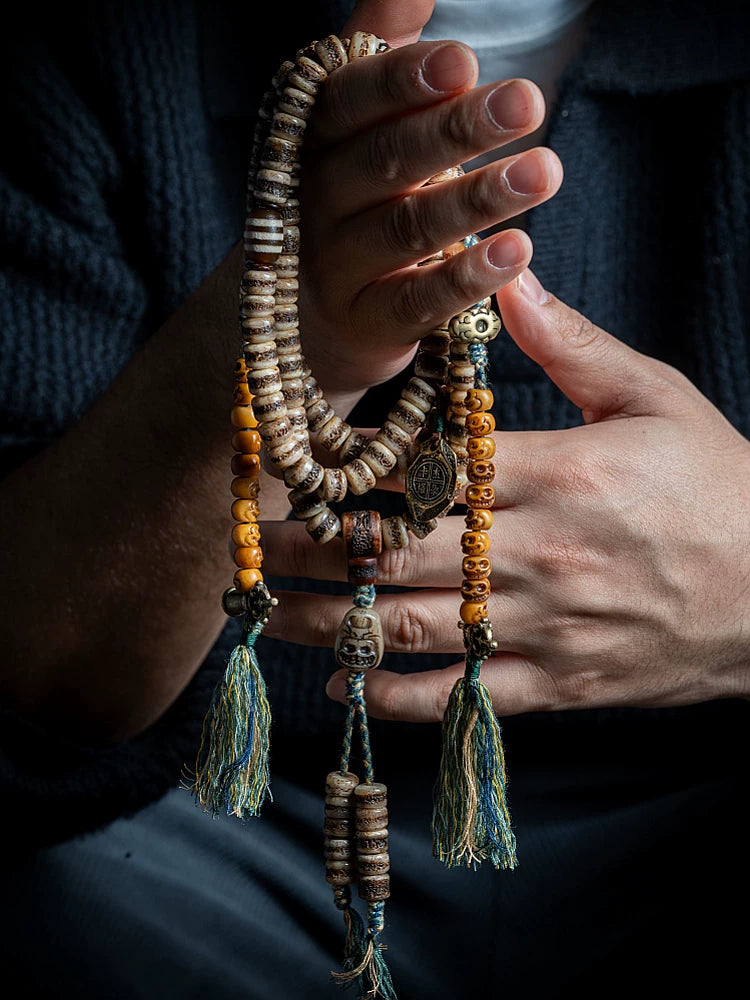 108 Beads Authentic Tibetan Natural Yak Bone Mala Prayer Beads Bracelet For Men Handmade Tibetan Yak Bone Lucky Spirit Beads Vintage Wenge Craft Prayer Beads