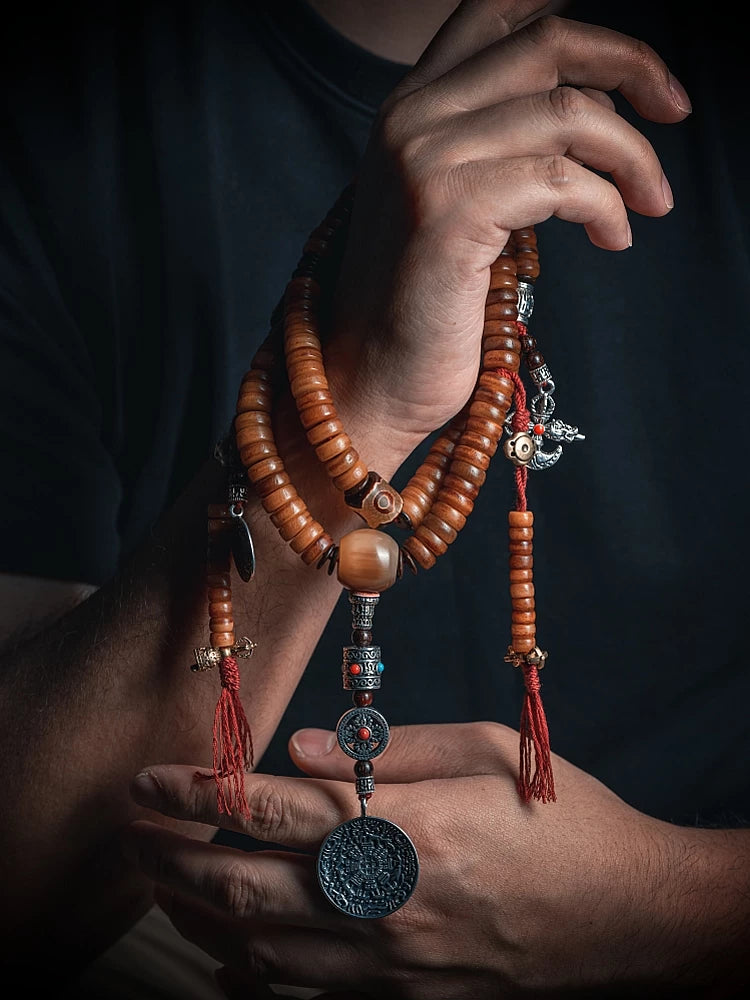 108 Count Natural Old Material Tibetan Yak Bone Prayer Mala Mens Bracelet Handcrafted Tibetan Yak Bone Beaded Rosary Wristband