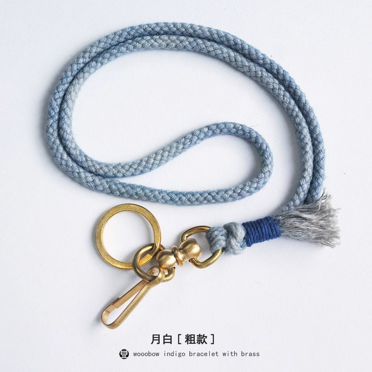 Hand Woven Cotton Linen Indigo Dyed Khaki Neck Lanyard Necklace For Phone ID Badge Key Vintage Casual Trendy Gift For Men Women Crafted Boho Style Neck Strap Hanging Chain