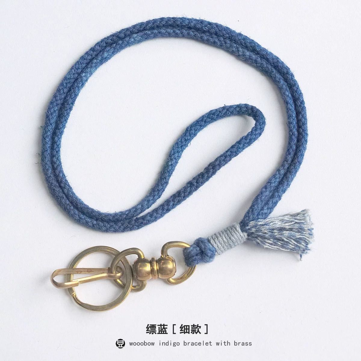 Hand Woven Cotton Linen Indigo Dyed Khaki Neck Lanyard Necklace For Phone ID Badge Key Vintage Casual Trendy Gift For Men Women Crafted Boho Style Neck Strap Hanging Chain