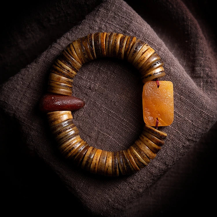 Natural Old Yak Bone Tibetan Spiritual Mala Beads Bracelet One Picture One Item Tibetan Bone Polished Gaha Single Strand Bracelet