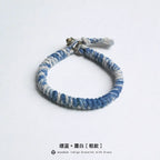 Handmade Braided Diamond Knot Cotton Linen Indigo Dyed Bracelet With Brass T Clasp Unisex Couple Woven Bangle Trendy Fashion Jewelry Gift For Men And Women