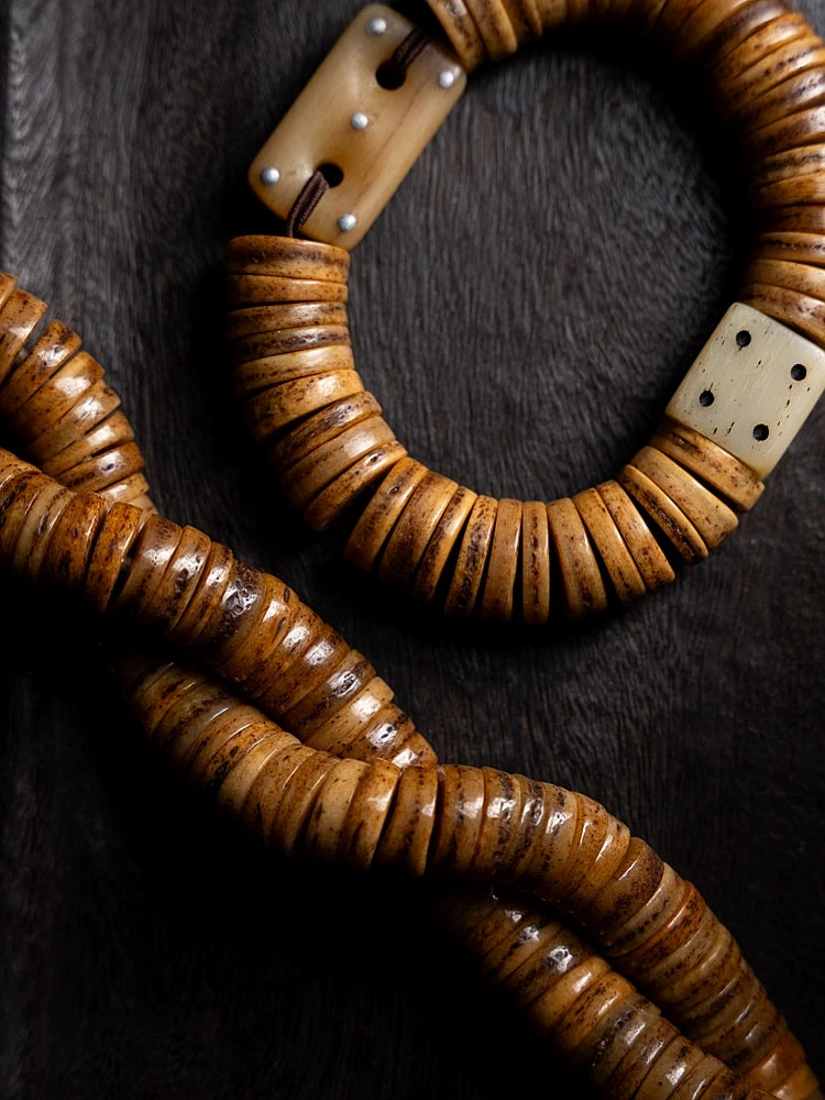 Traditional Tibetan Classic Old Material Yak Bone Single Loop Prayer Beads Bracelet Handmade Spirit Yak Bone Mala Beads Wristband For Men Wenwan Collection Hand Play