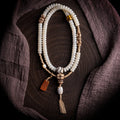 108 Beads Natural White Bodhi Root Mala Bracelet Handmade Tibetan Braided String Bodhi Root Rosary Wrist Bracelet Meditation Prayer Yoga Jewelry For Men Women